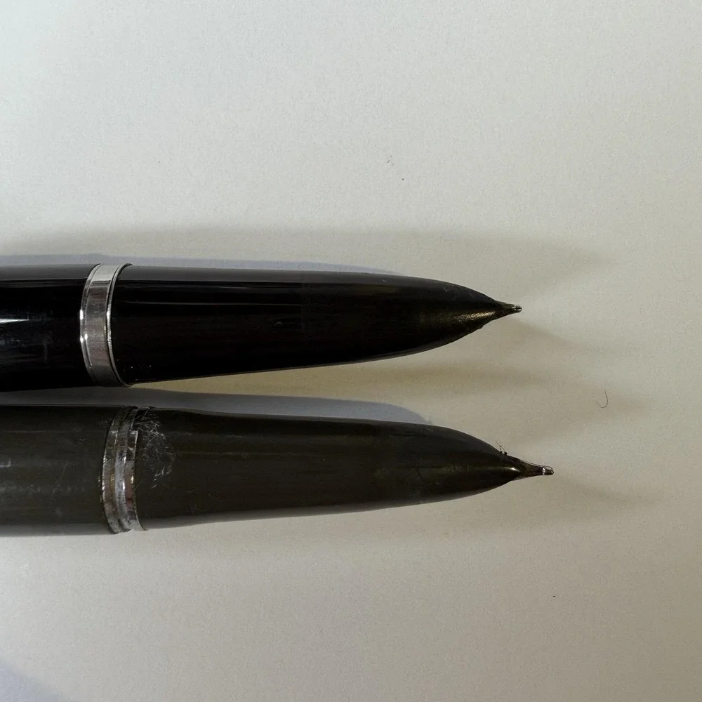 Vintage Parker 21 Fountain Pen Set Of 2 Black & Gray Pens Chrome Trim 1950s